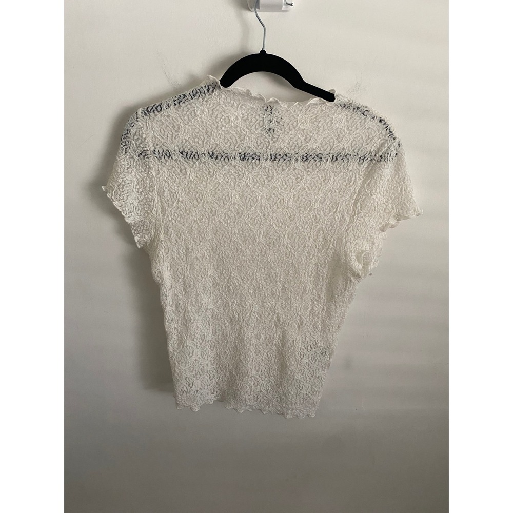 HM‎ Divided Womens White Floral Lace Short Sleeve Lettuce Edge Top Size M